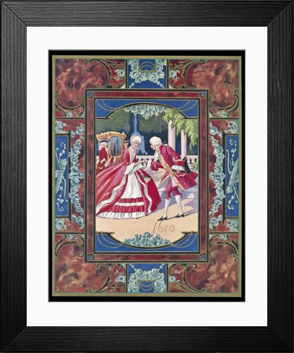 Framed Print : Chocolate box design, couple and coach Framed Print : Chocolate box design, couple and coach