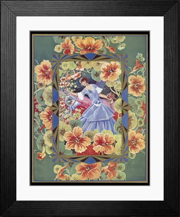 Framed Print : Chocolate box design, lady in a garden