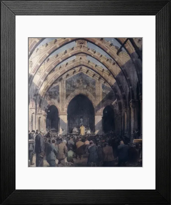 Framed Print : Mass celebrated in ruined church, Milan, Italy, WW1 Framed Print : Mass celebrated in ruined church, Milan, Italy, WW1