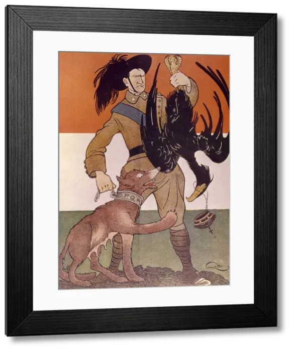 Framed Print : Cartoon, Italian light infantryman with Austrian eagle, WW1 Framed Print : Cartoon, Italian light infantryman with Austrian eagle, WW1