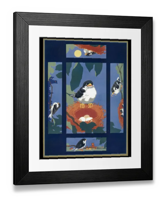 Framed Print : Chocolate box design, bird with nest of eggs