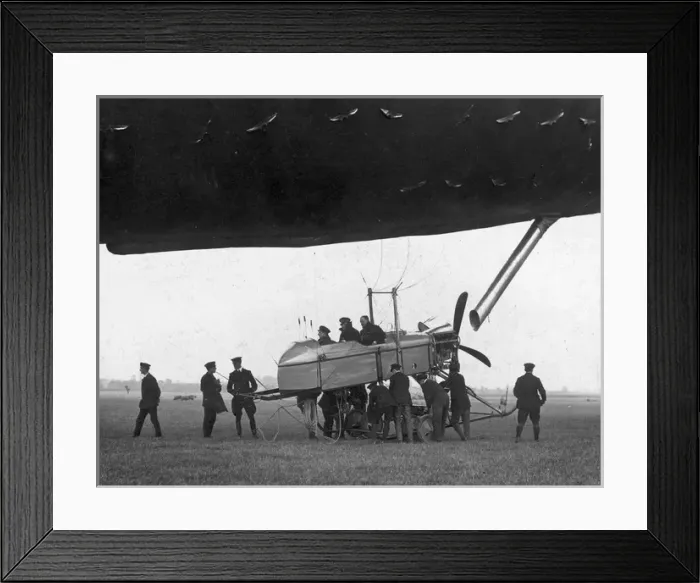 Framed Print : Early British dirigible on the ground with crew Framed Print : Early British dirigible on the ground with crew