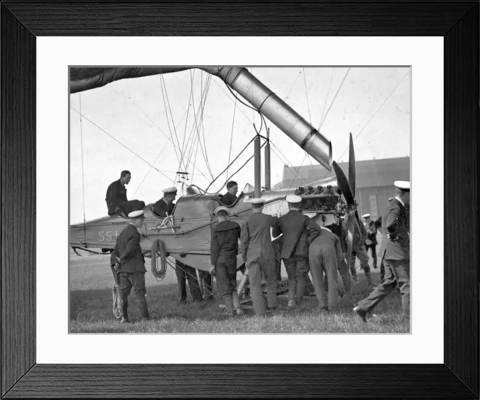 Framed Print : Early British dirigible on the ground with crew Framed Print : Early British dirigible on the ground with crew