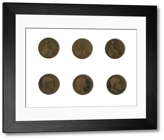 Framed Print : British coins, three Edward VII pennies Framed Print : British coins, three Edward VII pennies