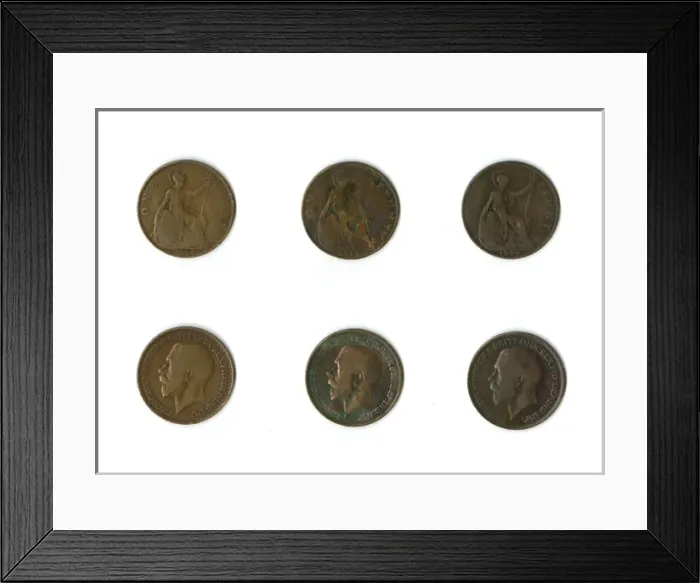 Framed Print : British coins, three George V pennies Framed Print : British coins, three George V pennies