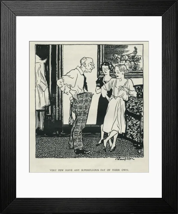 Framed Print : Illustration, Jersey in Jail, man and two women Framed Print : Illustration, Jersey in Jail, man and two women