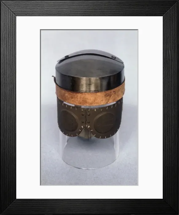 Framed Print : Flat-topped helmet with eye guards, WW1 Framed Print : Flat-topped helmet with eye guards, WW1