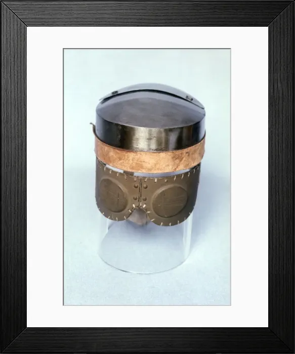 Framed Print : Flat-topped helmet with eye guards, WW1 Framed Print : Flat-topped helmet with eye guards, WW1