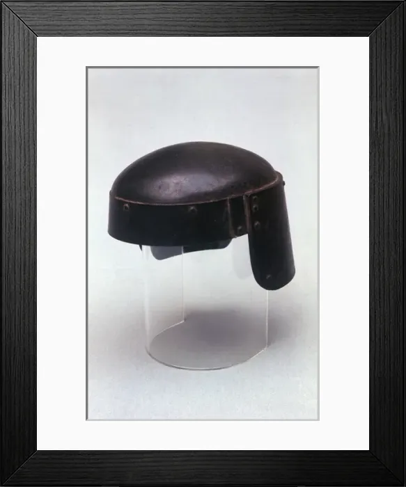 Framed Print : Helmet with protective panel at back, WW1 Framed Print : Helmet with protective panel at back, WW1