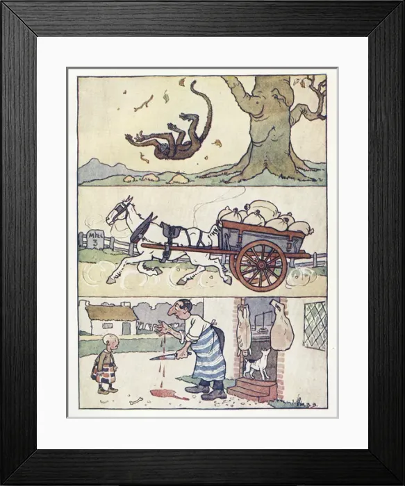 Framed Print : Nursery Rhymes -- monkey, horse and cart, butcher Framed Print : Nursery Rhymes -- monkey, horse and cart, butcher