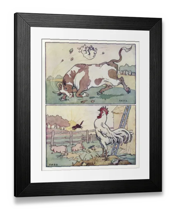 Framed Print : Nursery Rhymes -- bull and dog, cockerel Framed Print : Nursery Rhymes -- bull and dog, cockerel
