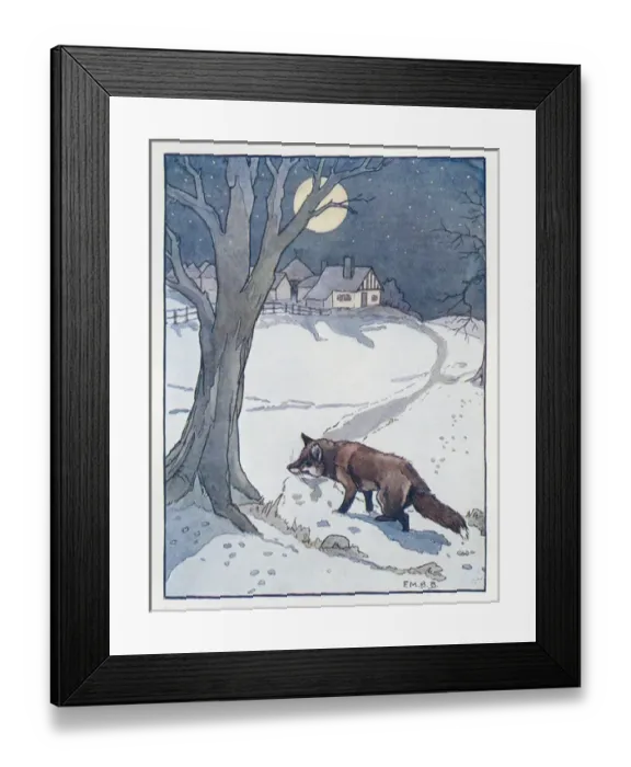 Framed Print : Nursery Rhymes -- fox in the snow Framed Print : Nursery Rhymes -- fox in the snow