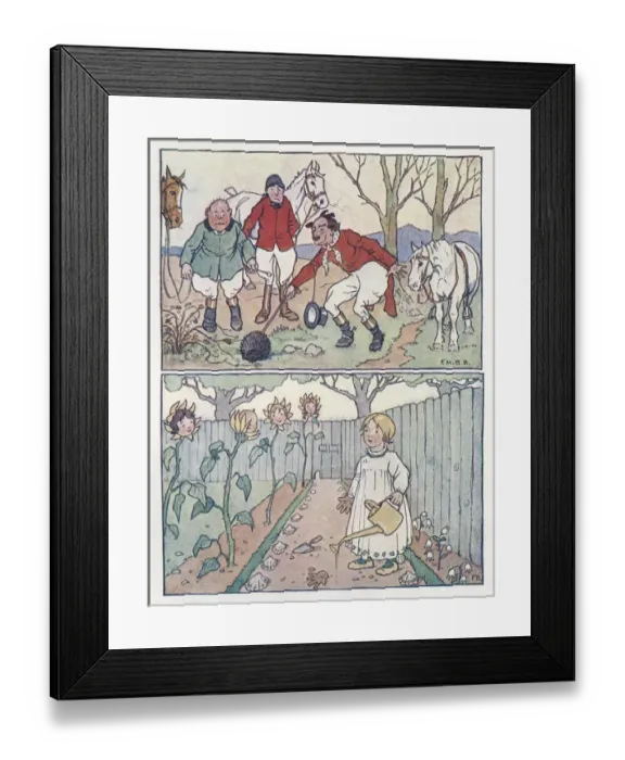 Framed Print : Nursery Rhymes -- foxhunters, Mary in her garden Framed Print : Nursery Rhymes -- foxhunters, Mary in her garden