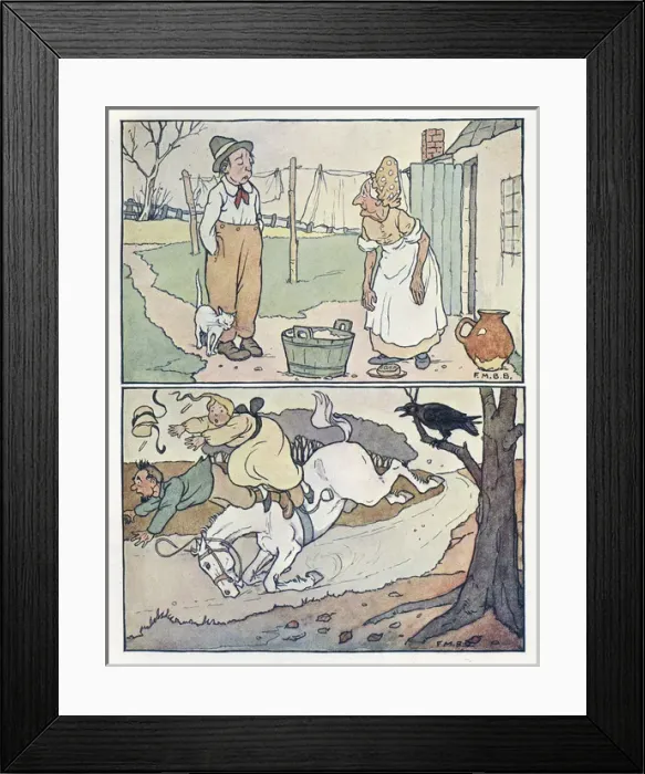 Framed Print : Nursery Rhymes -- washday, horse and crow