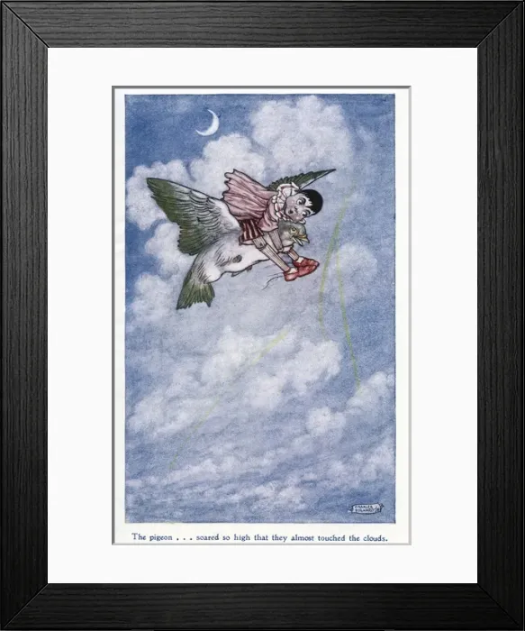 Framed Print : Pinocchio -- flying on the back of a pigeon Framed Print : Pinocchio -- flying on the back of a pigeon