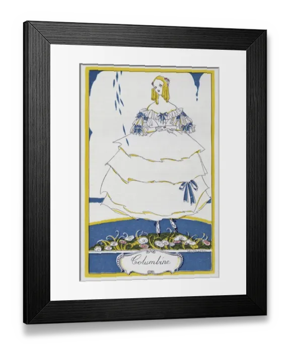 Framed Print : Columbine. Harlequin illustration, showing Columbine in a garden. Date: 1923 Framed Print : Columbine. Harlequin illustration, showing Columbine in a garden. Date: 1923
