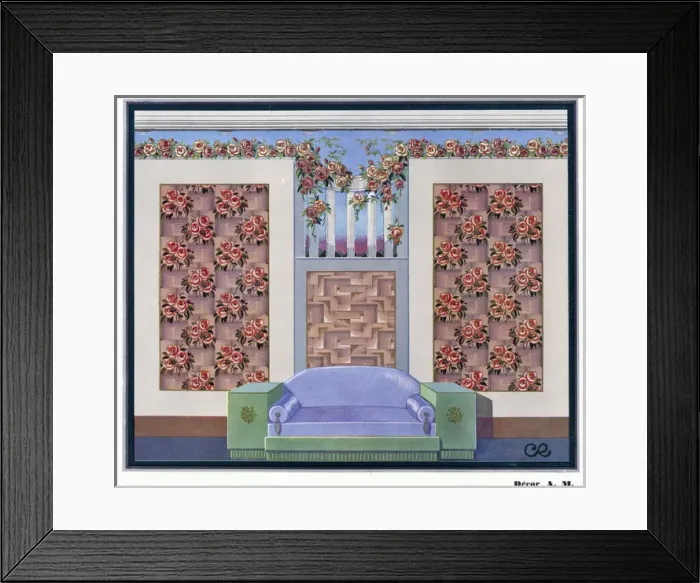 Framed Print : Wallpaper designs shown in a sample interior Framed Print : Wallpaper designs shown in a sample interior