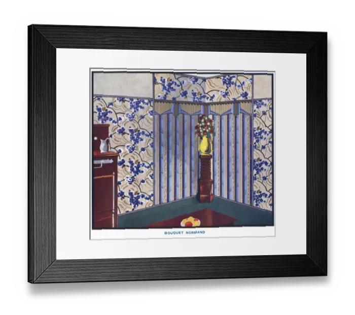 Framed Print : Wallpaper designs shown in a sample interior Framed Print : Wallpaper designs shown in a sample interior