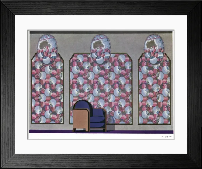 Framed Print : Wallpaper designs shown in a sample interior Framed Print : Wallpaper designs shown in a sample interior