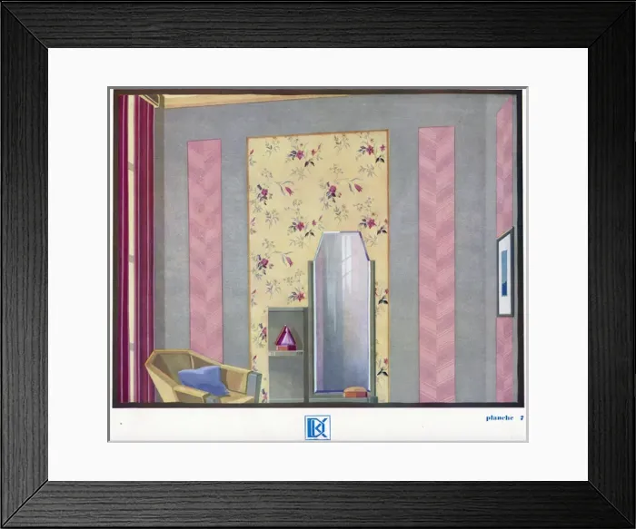 Framed Print : Wallpaper designs shown in a sample interior