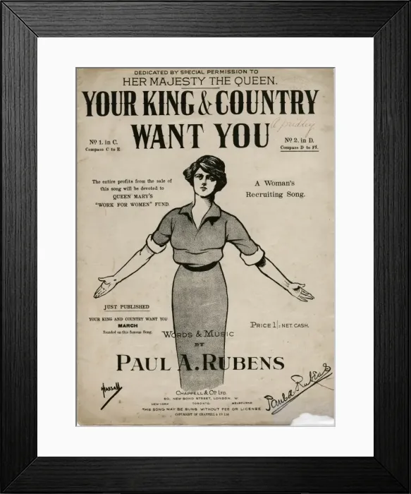 Framed Print : Sheet music cover, Your King & Country Want You Framed Print : Sheet music cover, Your King & Country Want You