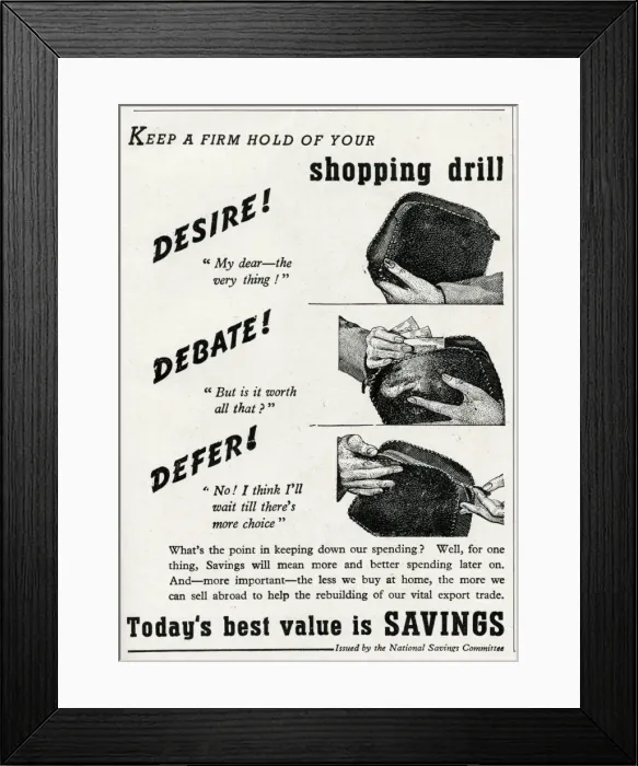 Framed Print : Advert for the National Savings Committee 1947 Framed Print : Advert for the National Savings Committee 1947