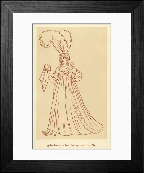 Framed Print : Caricature of fashion 1794 Shepherds, I have lost my waist Framed Print : Caricature of fashion 1794 Shepherds, I have lost my waist