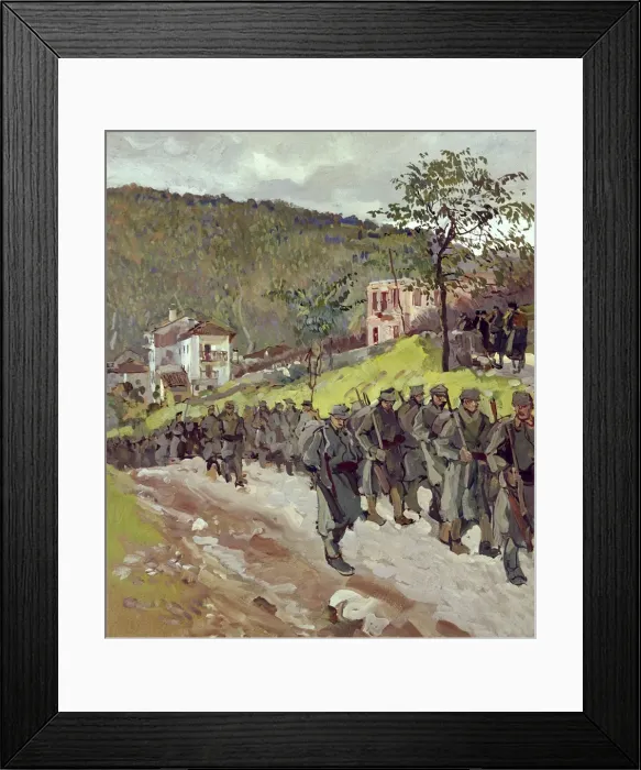 Framed Print : Austrian soldiers marching along a country road, WW1 Framed Print : Austrian soldiers marching along a country road, WW1