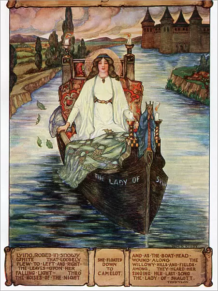 The Lady of Shalott setting out on her boat for Camelot