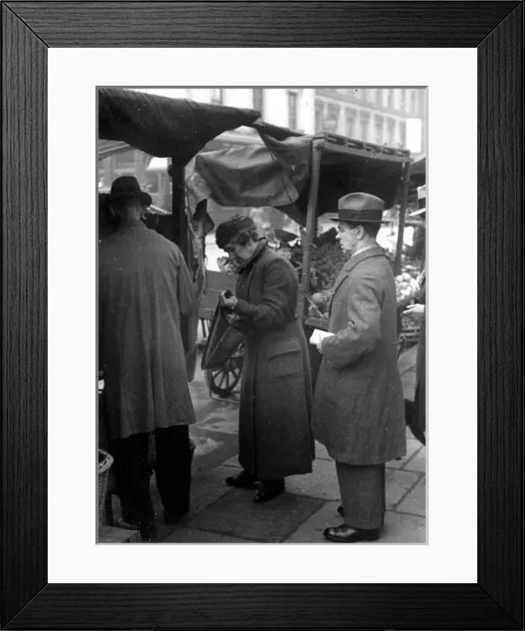 Framed Print : customers buying fruit and veg at market Framed Print : customers buying fruit and veg at market