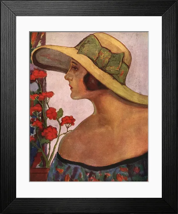 Framed Print : An illustration of a woman in a summer hat and dress Framed Print : An illustration of a woman in a summer hat and dress