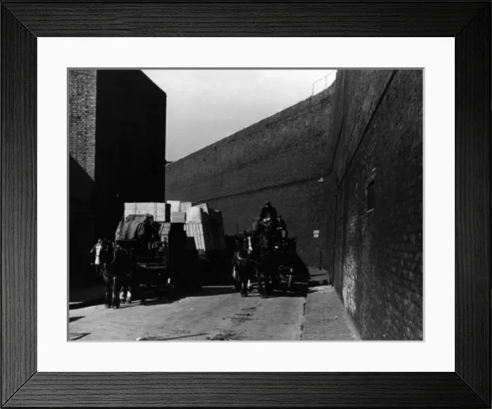 Framed Print : Limehouse. Scene in a Limehouse Street in London with two-horse coal cart Framed Print : Limehouse. Scene in a Limehouse Street in London with two-horse coal cart