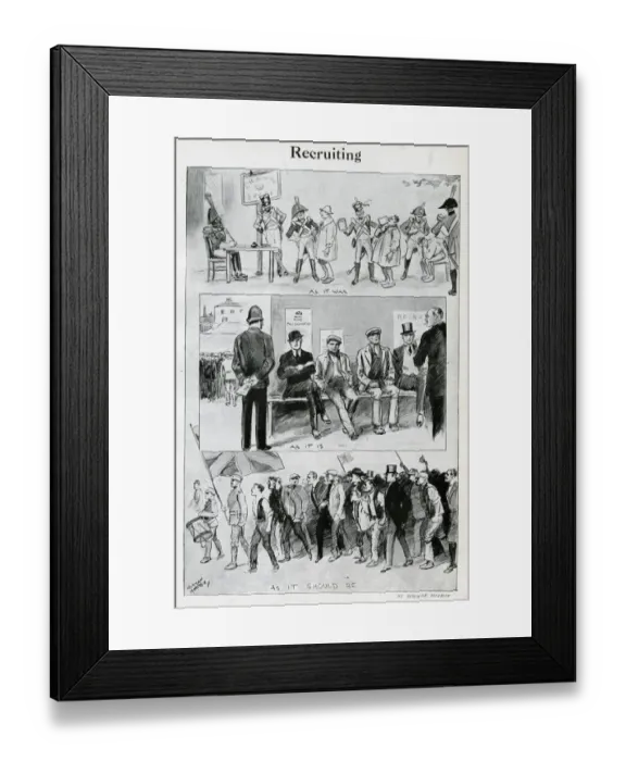Framed Print : Cartoon, three views of Recruiting, WW1 Framed Print : Cartoon, three views of Recruiting, WW1