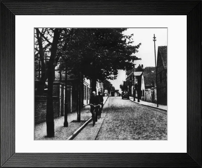 Framed Print : Cycle track on roadway, Germany Framed Print : Cycle track on roadway, Germany