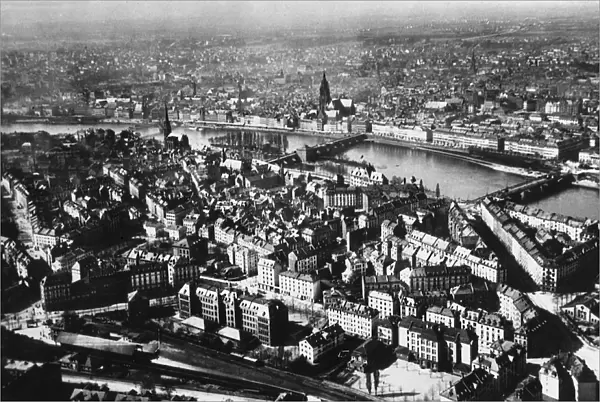 Aerial view of Frankfurt, Germany, from a Zeppelin
