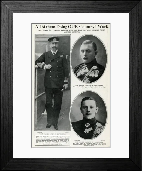 Framed Print : Three Battenberg princes serving Britain, WW1 Framed Print : Three Battenberg princes serving Britain, WW1