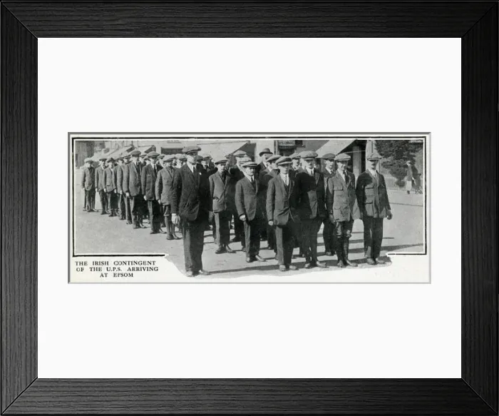 Framed Print : Irish contingent of UPS arriving at Epsom, Surrey, WW1 Framed Print : Irish contingent of UPS arriving at Epsom, Surrey, WW1