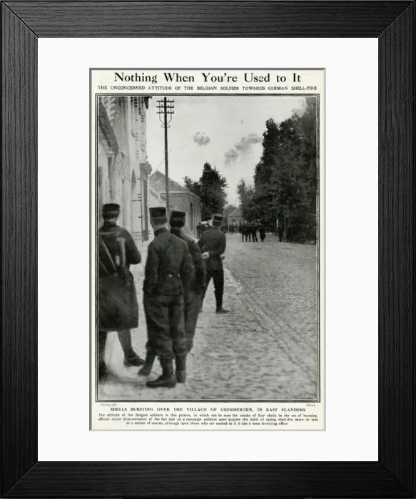 Framed Print : Belgian soldiers watching German shell fire, WW1 Framed Print : Belgian soldiers watching German shell fire, WW1
