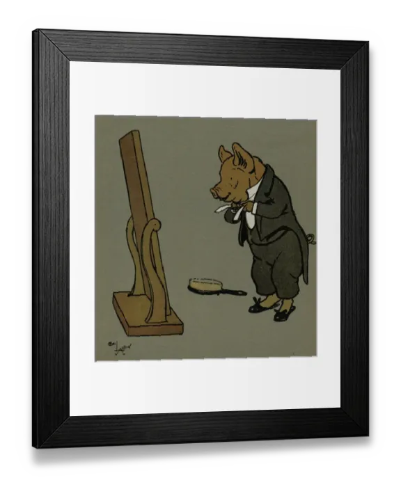Framed Print : Hungry Peter the pig dresses for his party Framed Print : Hungry Peter the pig dresses for his party