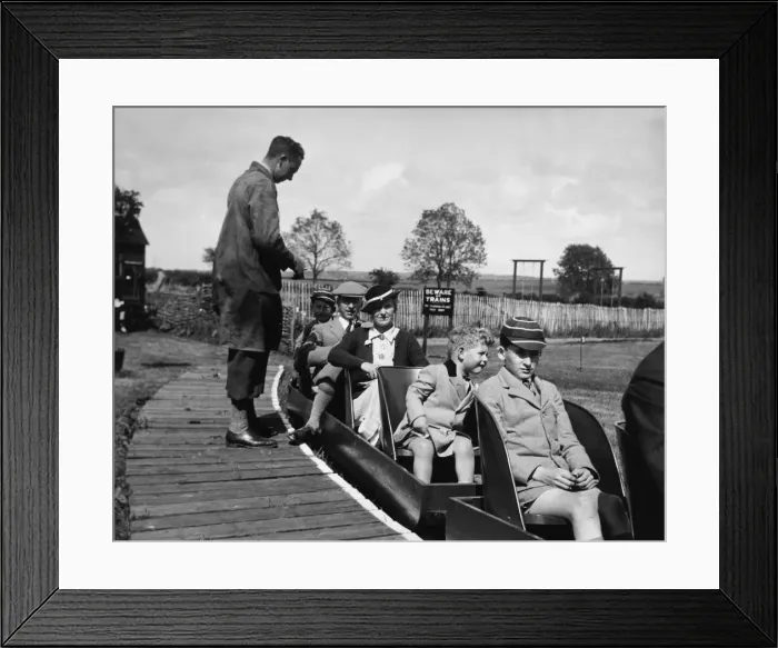 Framed Print : Holidaymakers on miniature train, Seaford, Sussex Framed Print : Holidaymakers on miniature train, Seaford, Sussex