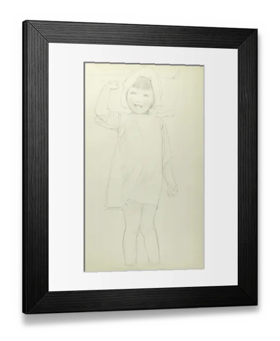 Framed Print : Pencil sketch of little girl paddling Framed Print : Pencil sketch of little girl paddling
