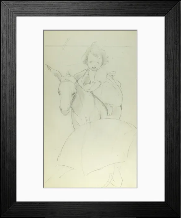 Framed Print : Pencil sketch of child on a donkey Framed Print : Pencil sketch of child on a donkey