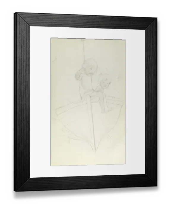 Framed Print : Pencil sketch of two children on a boat Framed Print : Pencil sketch of two children on a boat