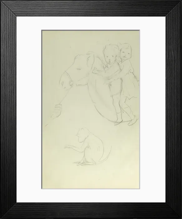 Framed Print : Pencil sketch of two children on horseback Framed Print : Pencil sketch of two children on horseback