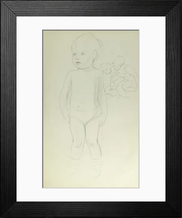 Framed Print : Pencil sketch of toddler paddling Framed Print : Pencil sketch of toddler paddling