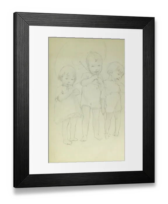 Framed Print : Pencil sketch of three little children Framed Print : Pencil sketch of three little children