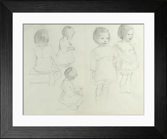 Framed Print : Pencil sketches of five children Framed Print : Pencil sketches of five children