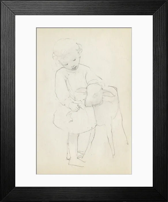 Framed Print : Pencil sketch of child with lamb Framed Print : Pencil sketch of child with lamb