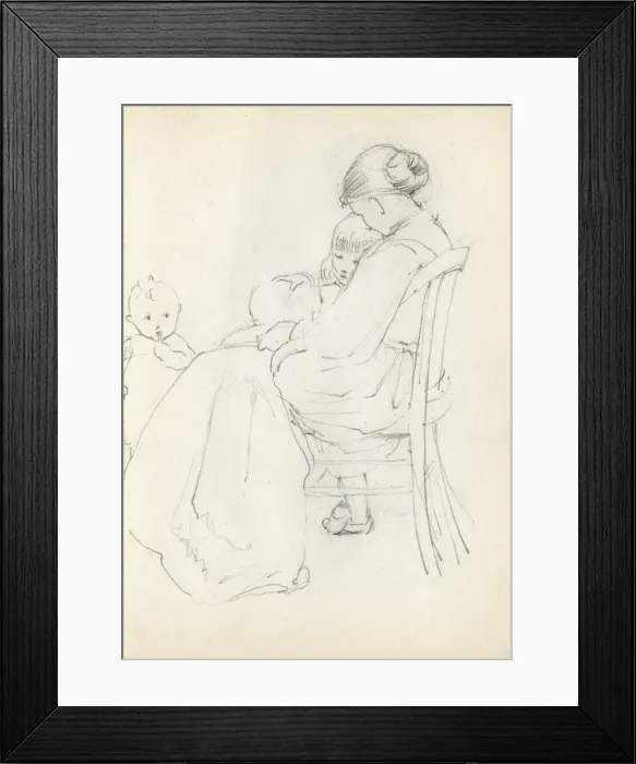 Framed Print : Pencil sketch of mother with children Framed Print : Pencil sketch of mother with children