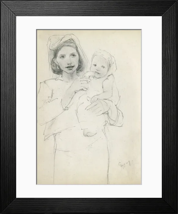 Framed Print : Pencil sketch of mother and baby Framed Print : Pencil sketch of mother and baby